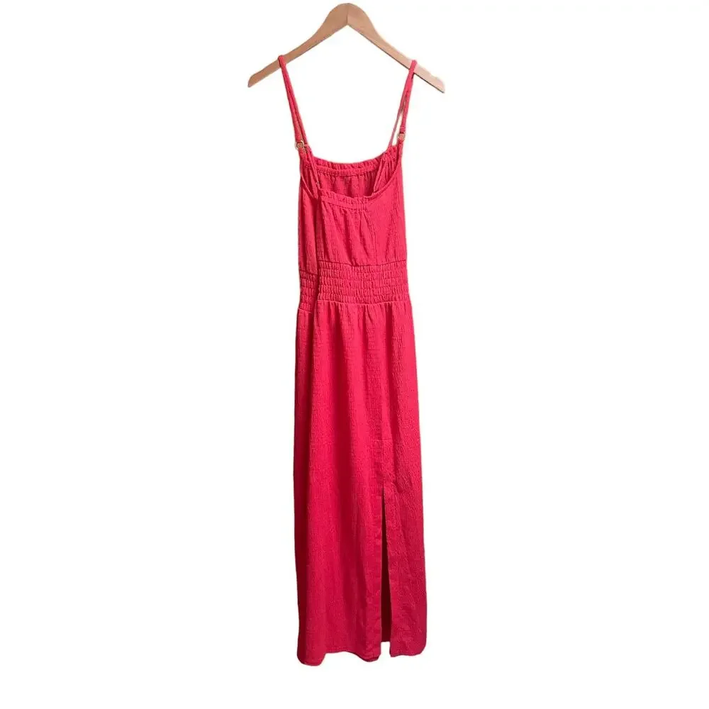 Michael Kors Geranium‎ Orange Red Smocked Square Neck Maxi Dress Size L NWT